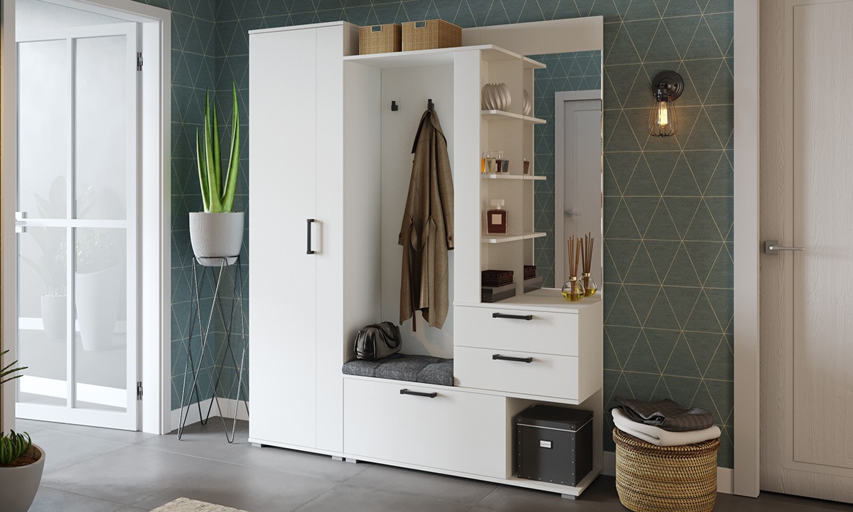 Прихожая «Эрика» Тип 2 (Ш-1640 х В-1998 х Г-357)/Белый Ясень