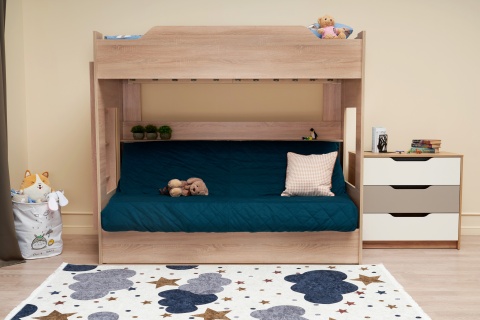 Двухъярусная кровать с диван-кроватью велюр синий / дуб сонома