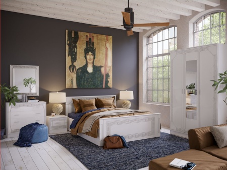 Спальный Гарнитур Афродита-1 МДФ Белый Глянец (Шкаф+Комод+Зеркало+Тумбы+Кровать)