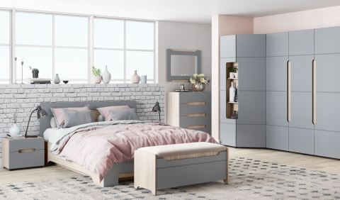 Спальный Гарнитур Палермо №3-1 Разные Цвета (Шкаф+Кровать+Комод+Прикроватные Тумбы+Зеркало+Банкетка)