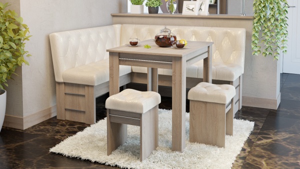 Кухонный уголок «Памела» Дуб Сонома Трюфель/Кожзам Светлый